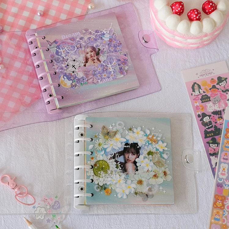 SKYSONIC Square Binder Collect Book DIY Sleeves & Notebook Refill Papers Idol Goo Card Journal Glitter Bullet Hand Book