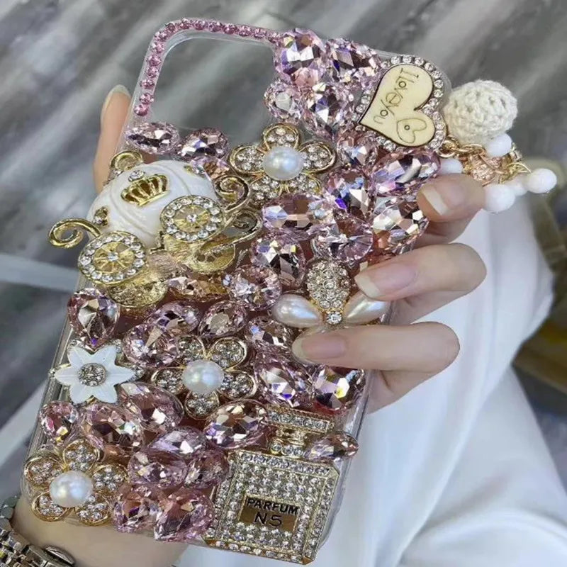 Designer Custom Full Coverage Luxury Glitter Diamond Rhinestone Pumpkin Acrylic Shockproof for 17 Pro Max 13 14 15 16 11