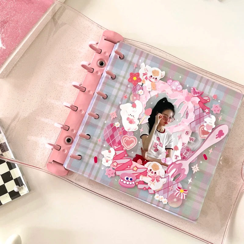 SKYSONIC Square Binder Collect Book DIY Sleeves & Notebook Refill Papers Idol Goo Card Journal Glitter Bullet Hand Book