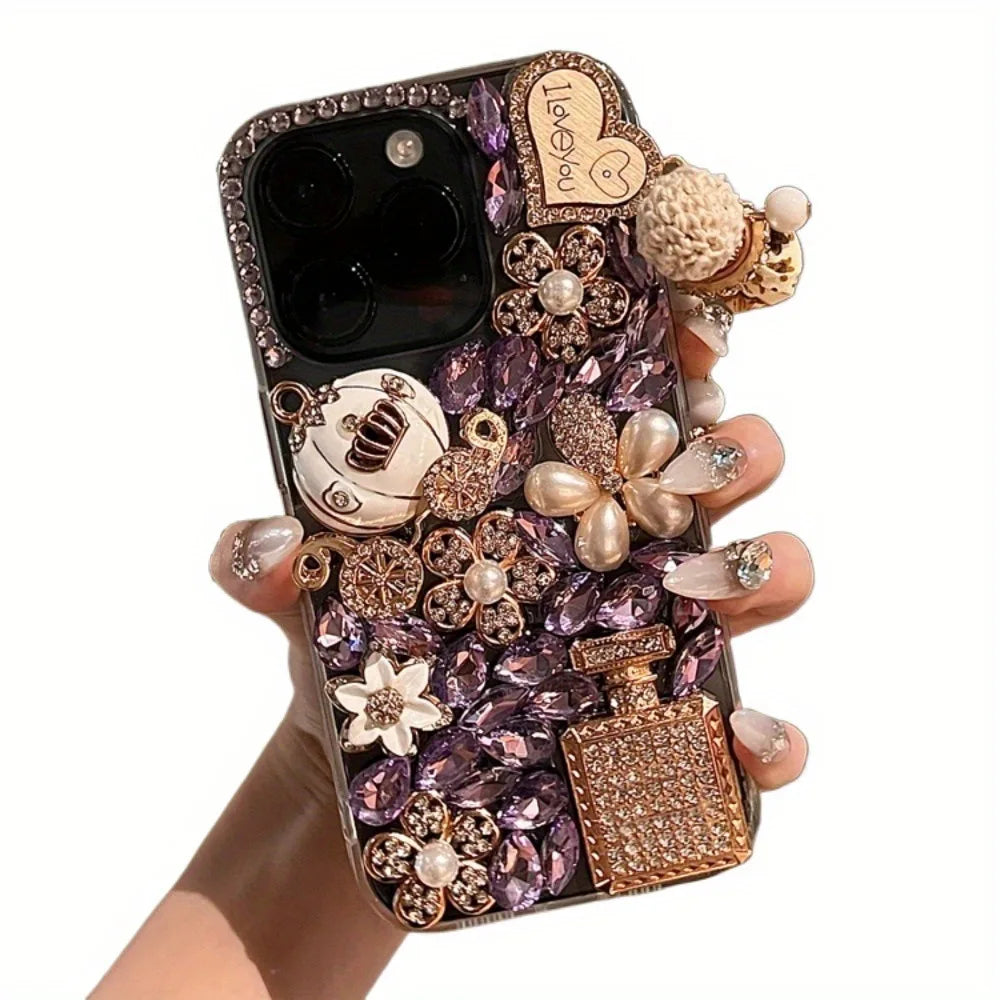 Designer Custom Full Coverage Luxury Glitter Diamond Rhinestone Pumpkin Acrylic Shockproof for 17 Pro Max 13 14 15 16 11