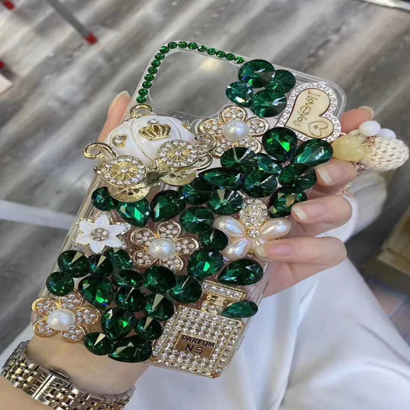 Designer Custom Full Coverage Luxury Glitter Diamond Rhinestone Pumpkin Acrylic Shockproof for 17 Pro Max 13 14 15 16 11