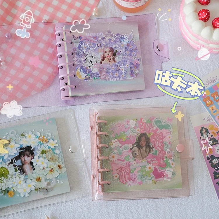 SKYSONIC Square Binder Collect Book DIY Sleeves & Notebook Refill Papers Idol Goo Card Journal Glitter Bullet Hand Book