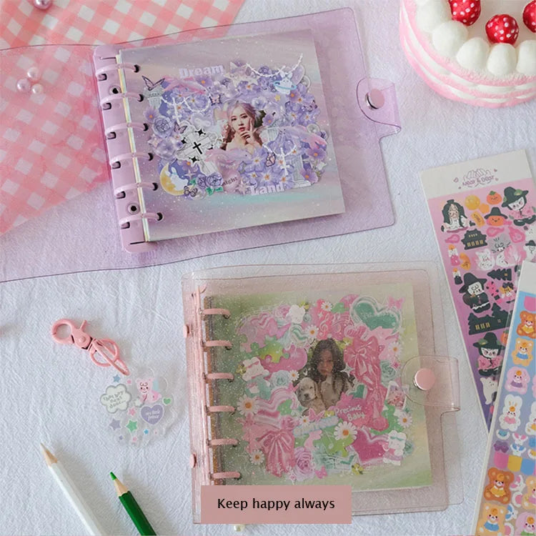 SKYSONIC Square Binder Collect Book DIY Sleeves & Notebook Refill Papers Idol Goo Card Journal Glitter Bullet Hand Book