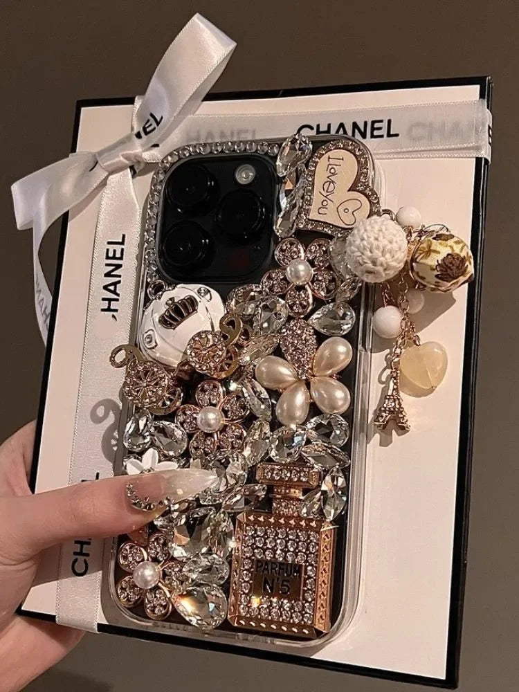 Designer Custom Full Coverage Luxury Glitter Diamond Rhinestone Pumpkin Acrylic Shockproof for 17 Pro Max 13 14 15 16 11