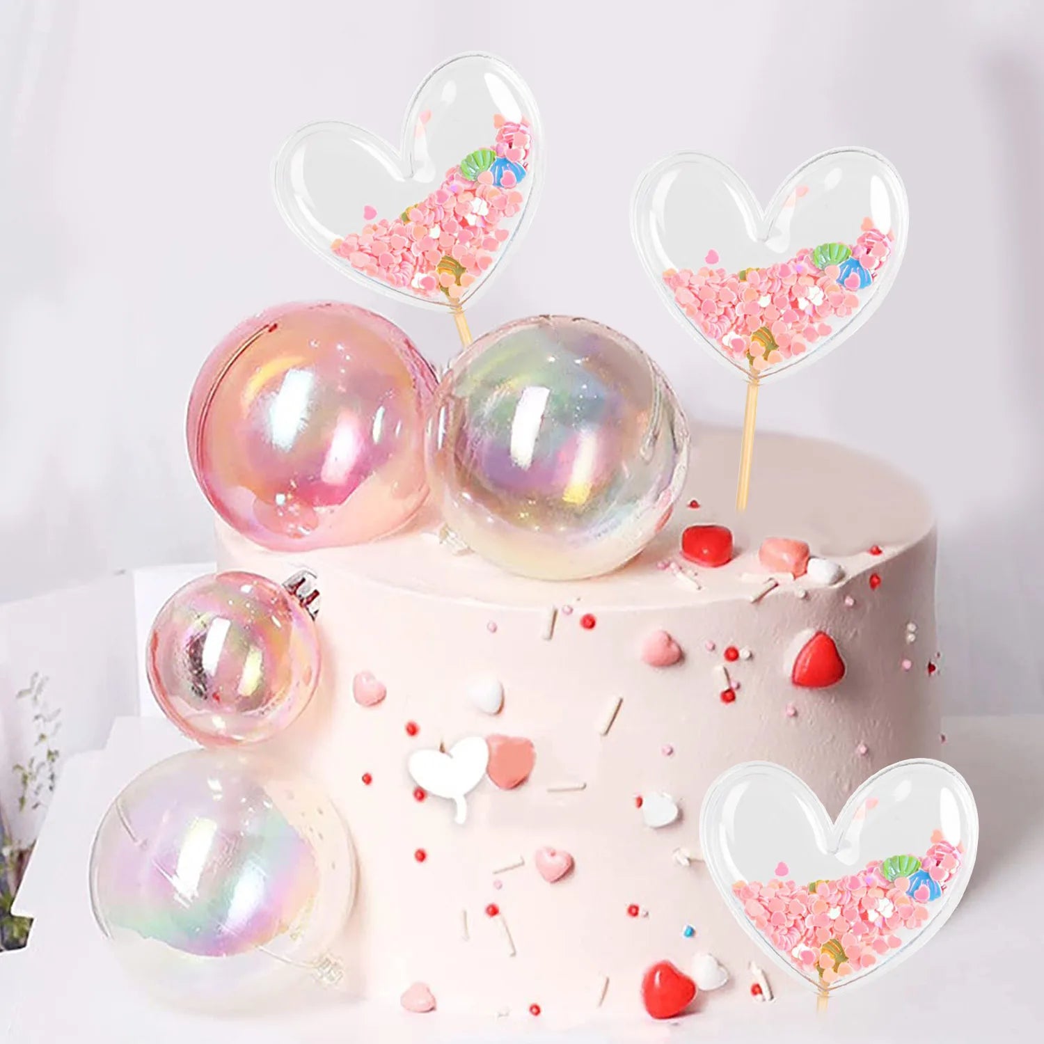 PinkHeart Happy Birthday Cake Topper  Birthday Cake Topper Lovely Heart Cupcake Toppers Picks Pink Cake Decorations for Birthday