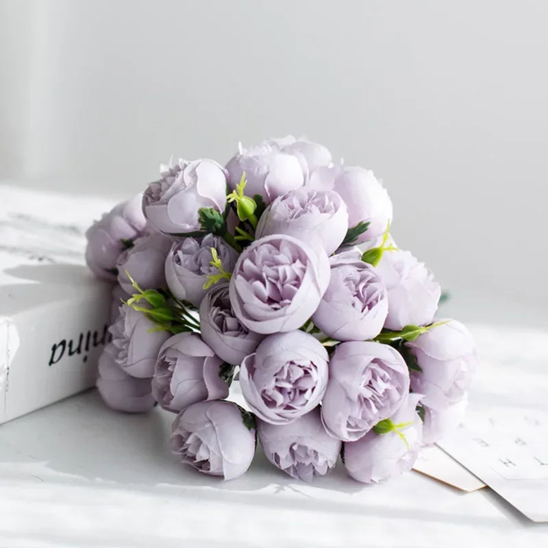 27 Heads Rose Pink Peony Artificial Flowers Silk Bouquet Roses Fake Flower for Table Vase Arrange Home Wedding Decoration Flower