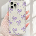 Purple bow pattern transparent phone case suitable for iPhone 17 16 15 14 13 12 11 Pro/Max/Plus anti drop and shockproof