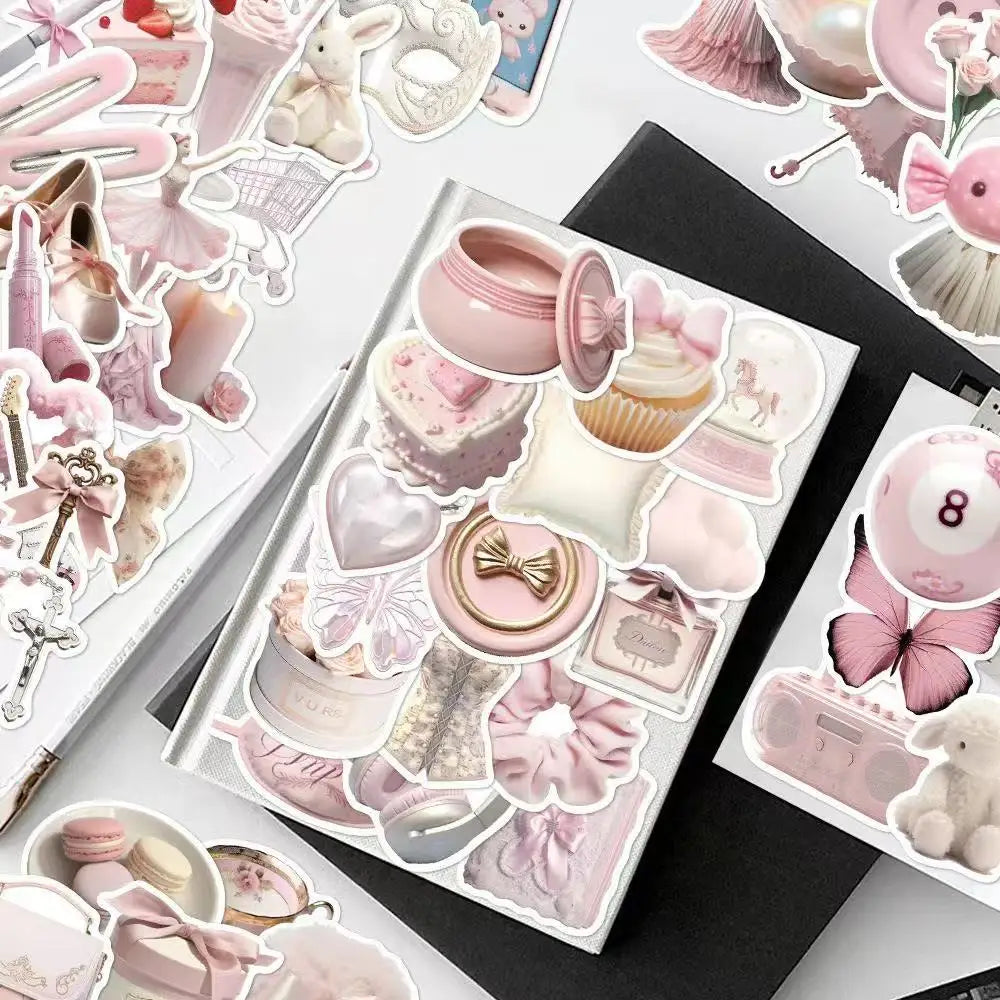 50Pcs Ins Style Pink Ballet Girl Stickers Cute Korean Aesthetic Sticker Hand Account Decoration DIY Phone Case Notebook Stickers