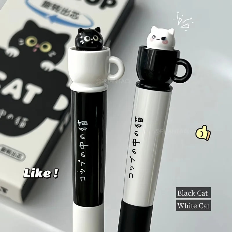 4pcs Cute Cat Pens 0.5mm Quick-Dry Black Cup Writing Pens Perfect for Office School Supplies School Stationery Playful Design