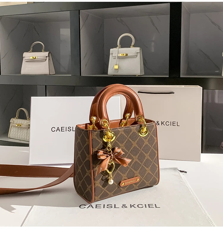 CAEISLKCIEL Women's Handbag 2025 New Diamond Design Diana Style Crossbody Handbag Soft PU Leather British Style Leisure Fashion