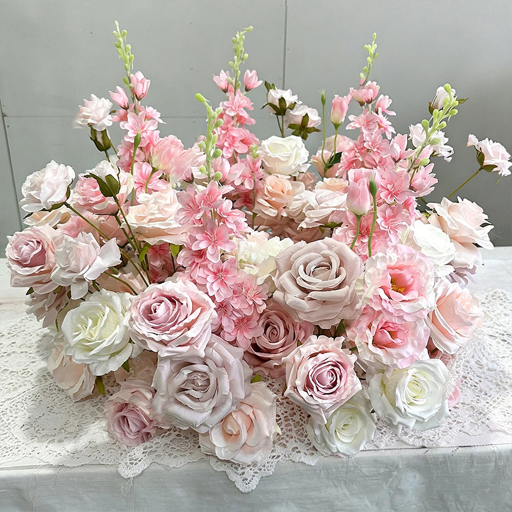 Pink Artificial Flower Ball Wreath 50/60/70/80cm Wedding Table Centerpiece Road Lead Decor Floral Arrangement for Party Event