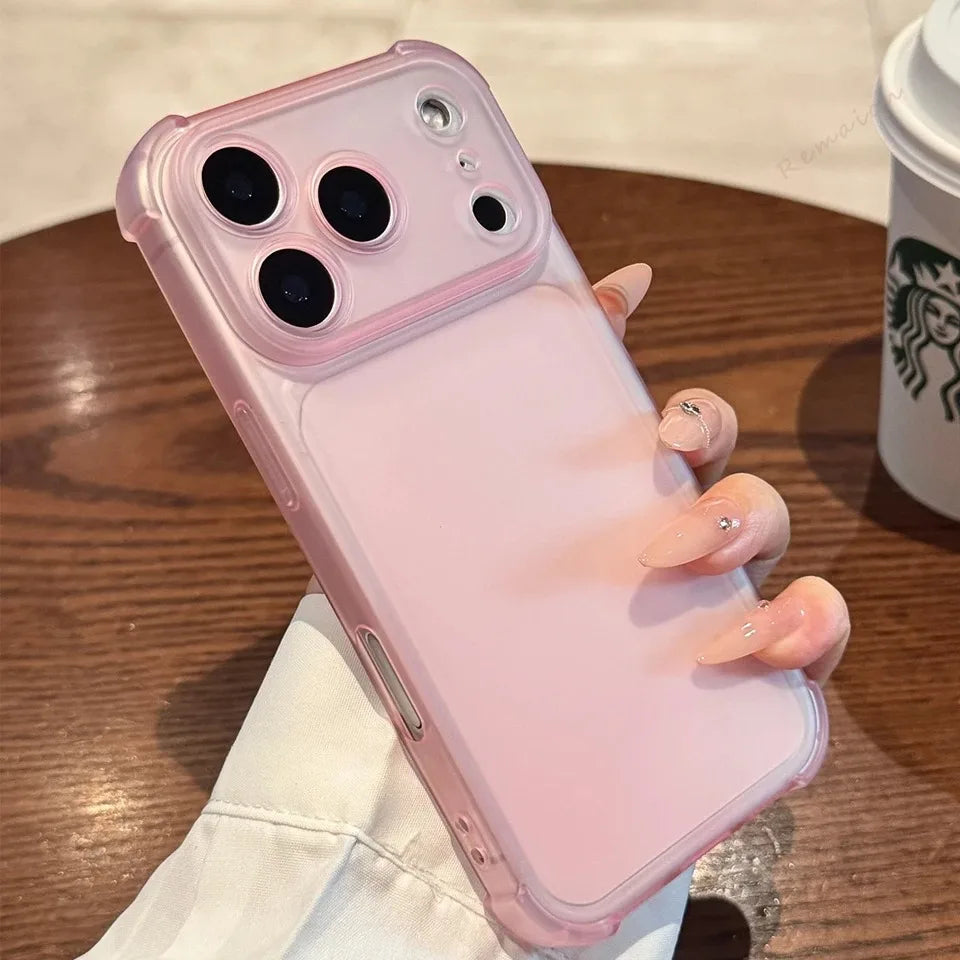 Luxury Matte Translucent Airbag Phone Case For iPhone 17 16 15 14 Plus 12 13 Pro Max 17Pro Air Bumper Shockproof Protector Cover