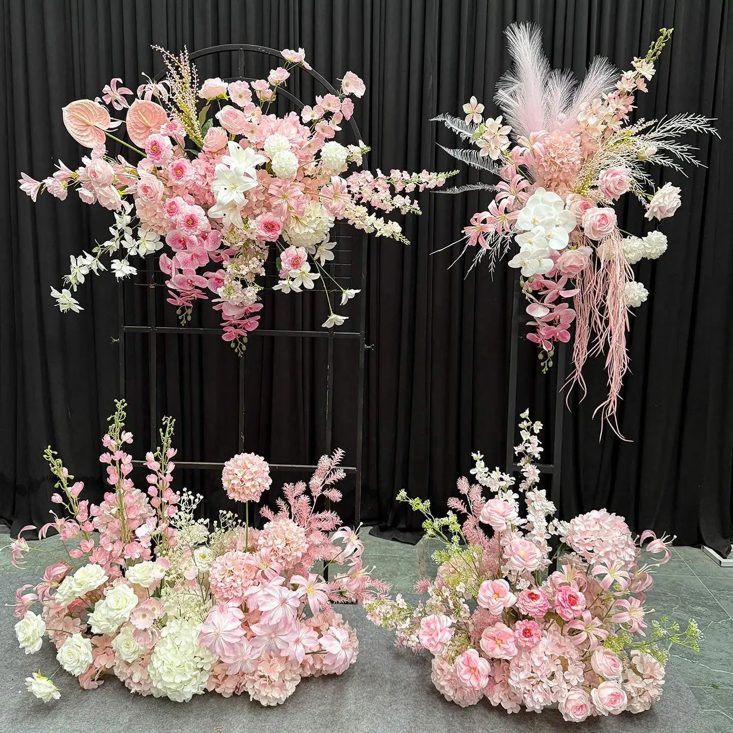 Artificial Hang Floral Arrangement Wedding Backdrop Arch Decor Pink White Rose Aisle Floor Flower Row Table Centerpieces Flower