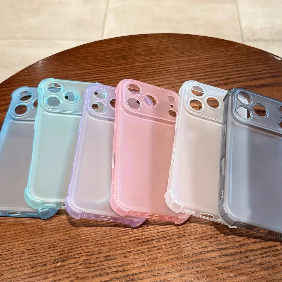Luxury Matte Translucent Airbag Phone Case For iPhone 17 16 15 14 Plus 12 13 Pro Max 17Pro Air Bumper Shockproof Protector Cover