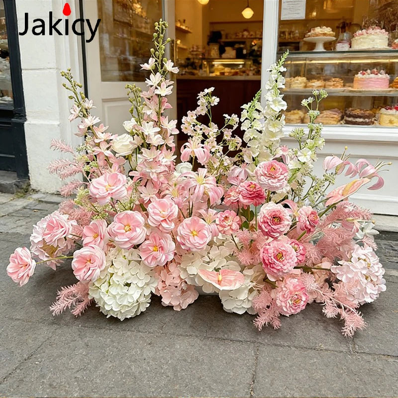 Artificial Hang Floral Arrangement Wedding Backdrop Arch Decor Pink White Rose Aisle Floor Flower Row Table Centerpieces Flower