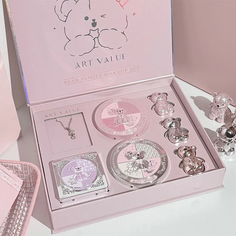 Bear Family Makeup Gift Box Lip Color powder blusher eye shadow powder Holiday Gift Makeup Set