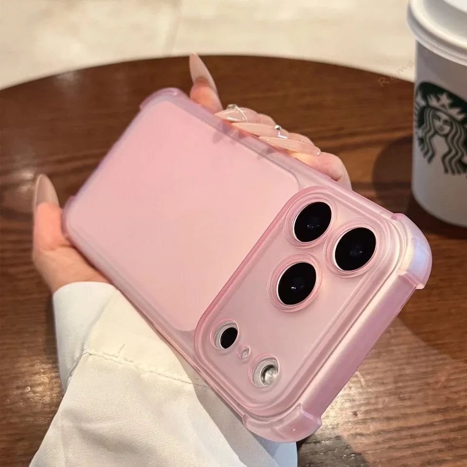 Luxury Matte Translucent Airbag Phone Case For iPhone 17 16 15 14 Plus 12 13 Pro Max 17Pro Air Bumper Shockproof Protector Cover