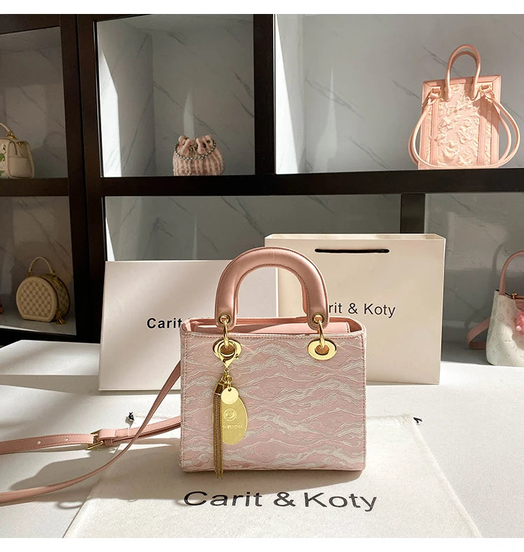Sweet and Elegant Handheld Square Bag with Cute Pendant and Contrast Color 2025 Winter New in Handbags and Luxury Shoulder Bag