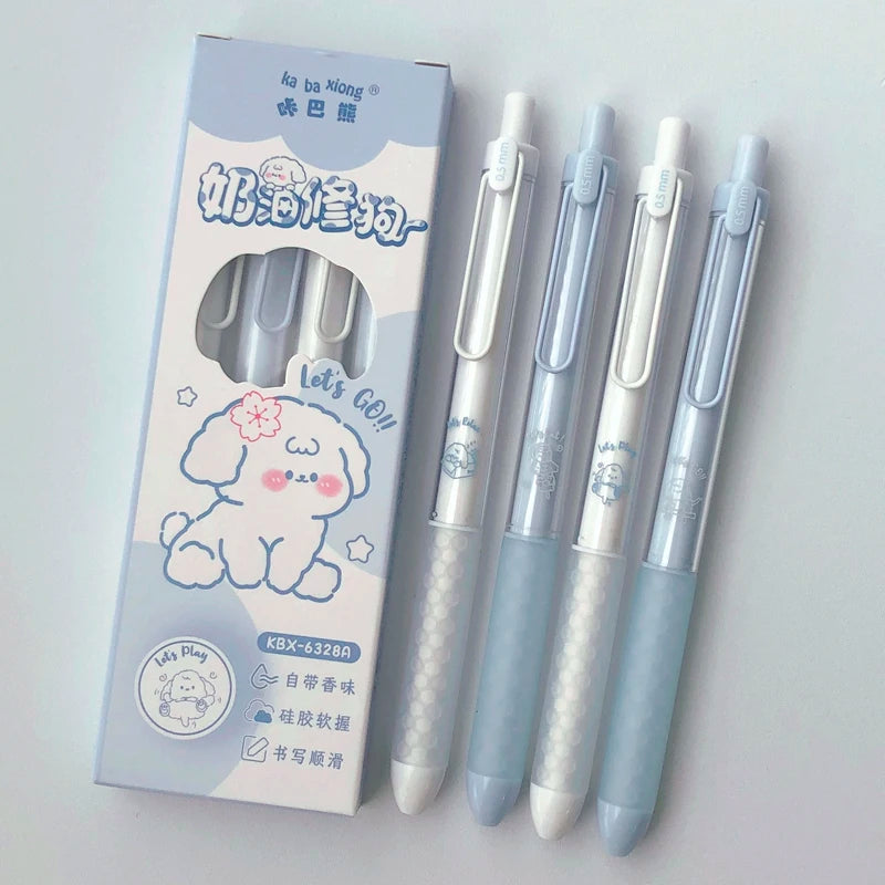 4PCS/Set Puppy Style Gel Pen Soft Grip Design 0.5mm Black Pen Rose Style Gel Pen Pen Clip Design Office Supplies