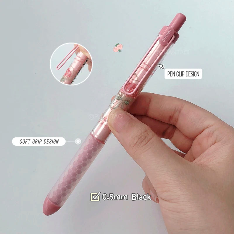 4PCS/Set Puppy Style Gel Pen Soft Grip Design 0.5mm Black Pen Rose Style Gel Pen Pen Clip Design Office Supplies