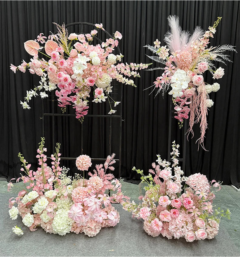 Artificial Hang Floral Arrangement Wedding Backdrop Arch Decor Pink White Rose Aisle Floor Flower Row Table Centerpieces Flower