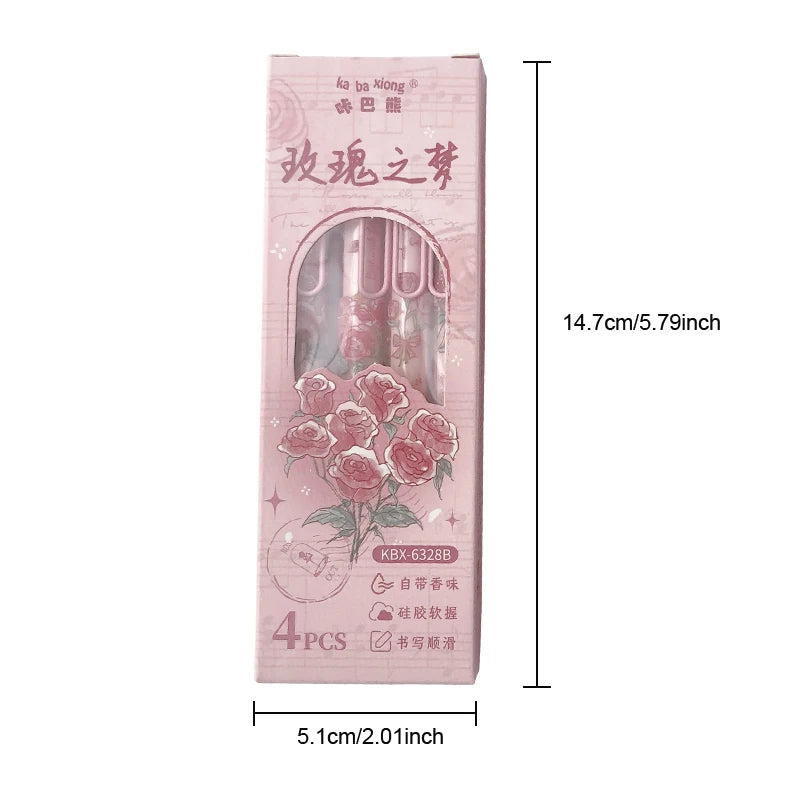 4PCS/Set Puppy Style Gel Pen Soft Grip Design 0.5mm Black Pen Rose Style Gel Pen Pen Clip Design Office Supplies