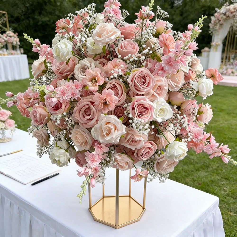 Pink Artificial Flower Ball Wreath 50/60/70/80cm Wedding Table Centerpiece Road Lead Decor Floral Arrangement for Party Event