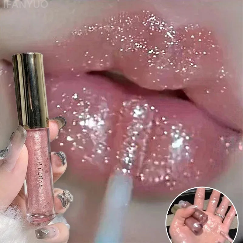 Pearl Diamond Glitter Lip Gloss Lasting Moisturizing Fine Shimmer Liquid Lipstick Mirror Water-glossy Sparkling Lip Tint Makeup