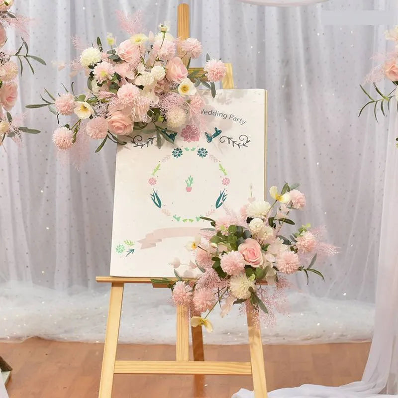 Pink Color Artificial Flowers For Wedding Decoration Welcome Sign Floral Arrangement Wedding Arch Flower Row Background Pink