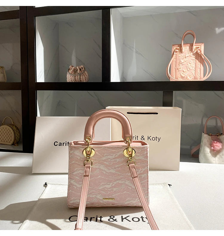 Sweet and Elegant Handheld Square Bag with Cute Pendant and Contrast Color 2025 Winter New in Handbags and Luxury Shoulder Bag