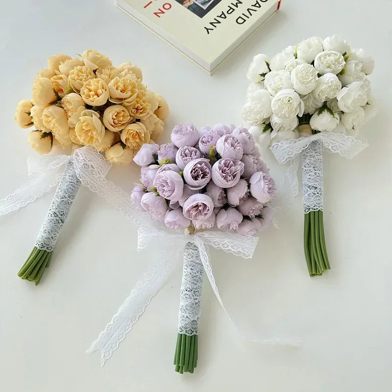 27 Heads Rose Pink Peony Artificial Flowers Silk Bouquet Roses Fake Flower for Table Vase Arrange Home Wedding Decoration Flower