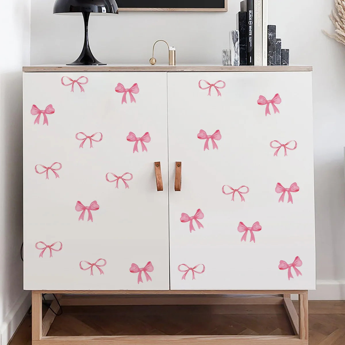 Creative Pink Bow Wall Sticker for Wardrobe Girl's Heart Bedroom Wall Sticker Love Image