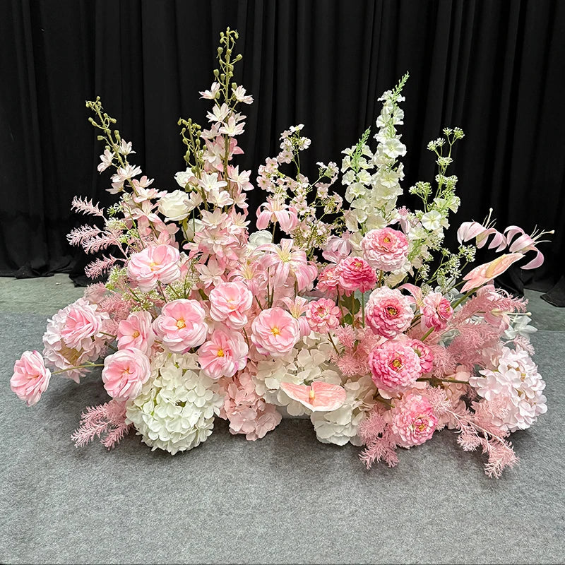 Artificial Hang Floral Arrangement Wedding Backdrop Arch Decor Pink White Rose Aisle Floor Flower Row Table Centerpieces Flower