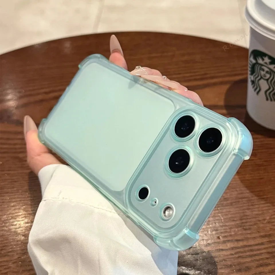 Luxury Matte Translucent Airbag Phone Case For iPhone 17 16 15 14 Plus 12 13 Pro Max 17Pro Air Bumper Shockproof Protector Cover