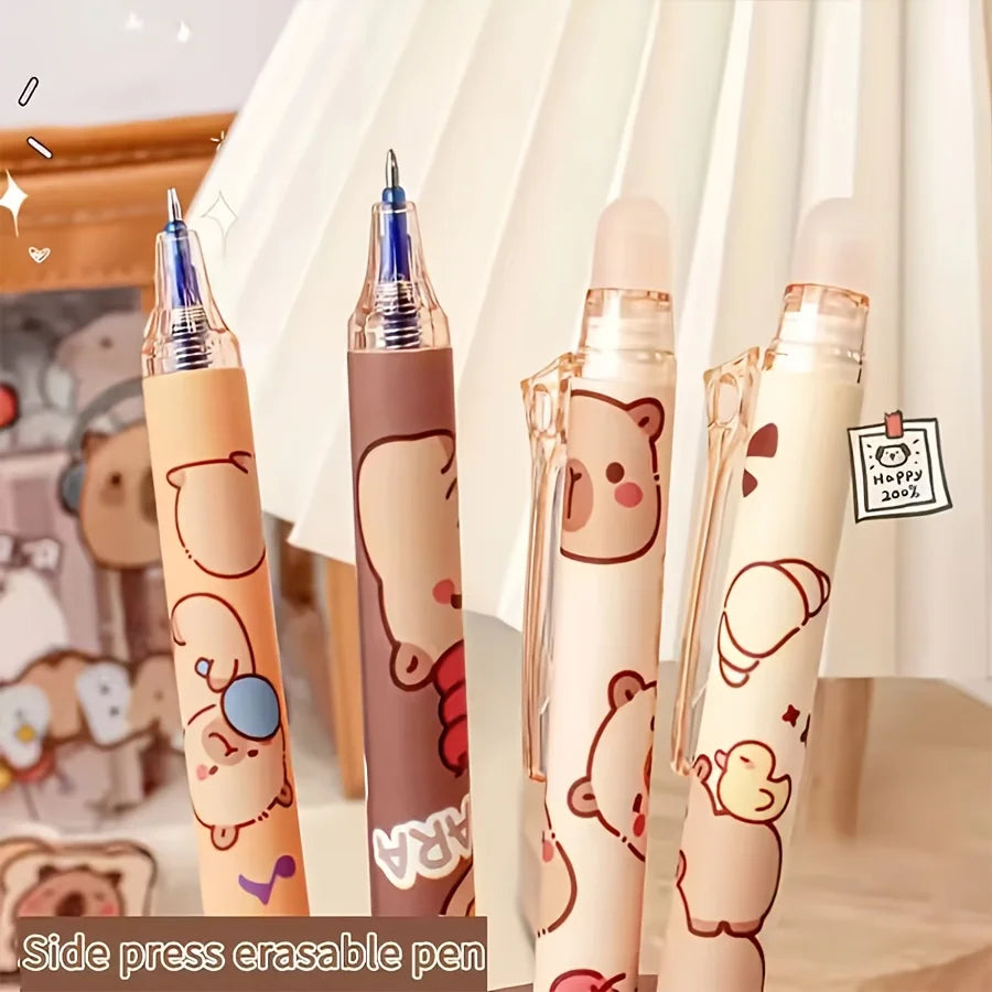 14pcs Set Cute Capybara Erasable Gel Pens 0.5mm Retractable Blue Ink Suitable for School and Office Smooth Writing