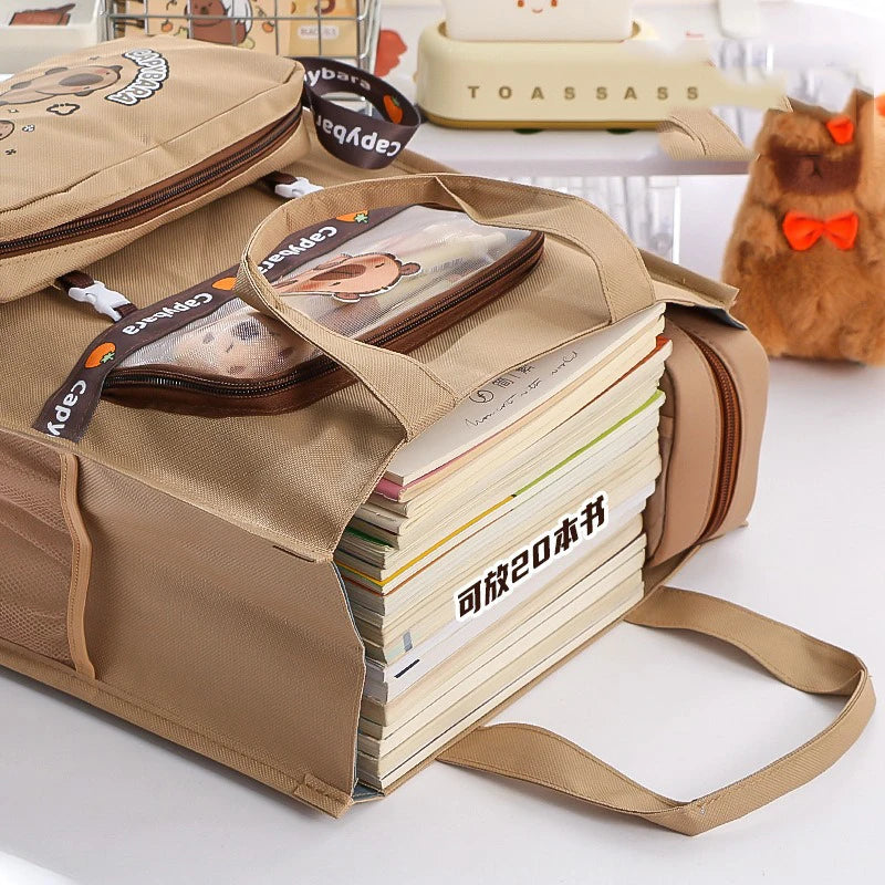 Kawaii Capybara Tutoring Bag, Primary School Student Canvas Storage File Bag, Cartoon Printing Large Capacity Tutoring Bag