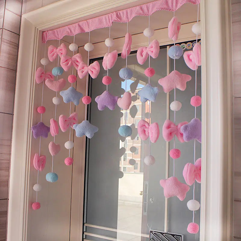 Arc Heart Stars Bow Curtains Door Curtain Short Romantic Tassel Pelmet Girls Room Sweet Bead Window Valance Door Blackout Pink