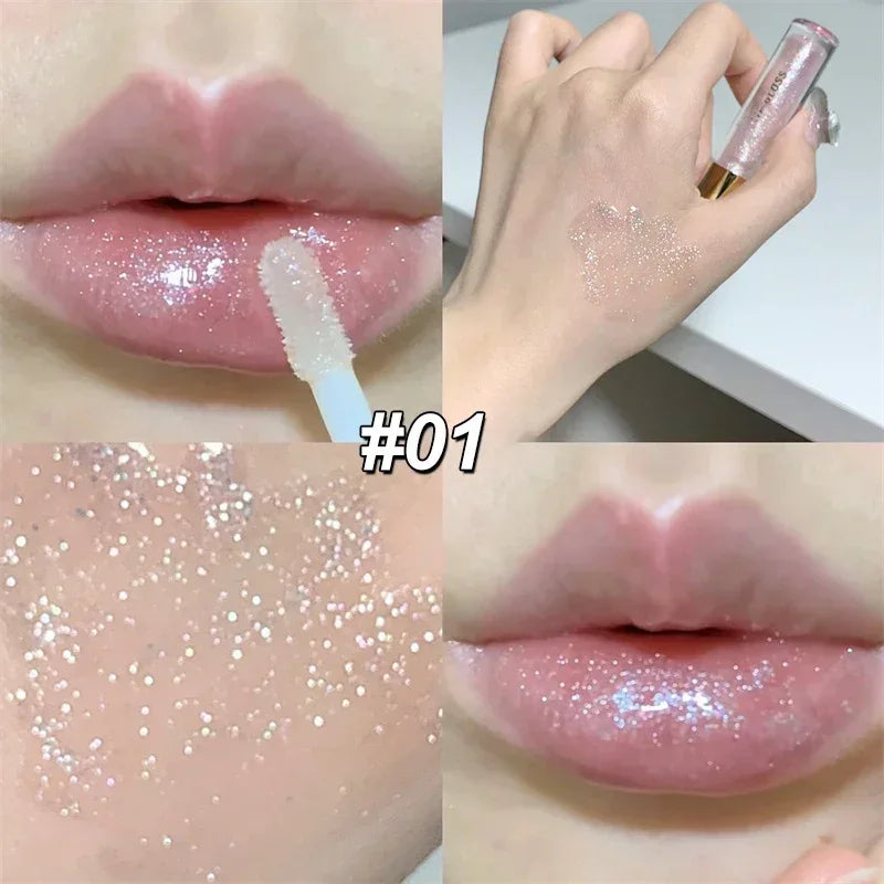 Pearl Diamond Glitter Lip Gloss Lasting Moisturizing Fine Shimmer Liquid Lipstick Mirror Water-glossy Sparkling Lip Tint Makeup