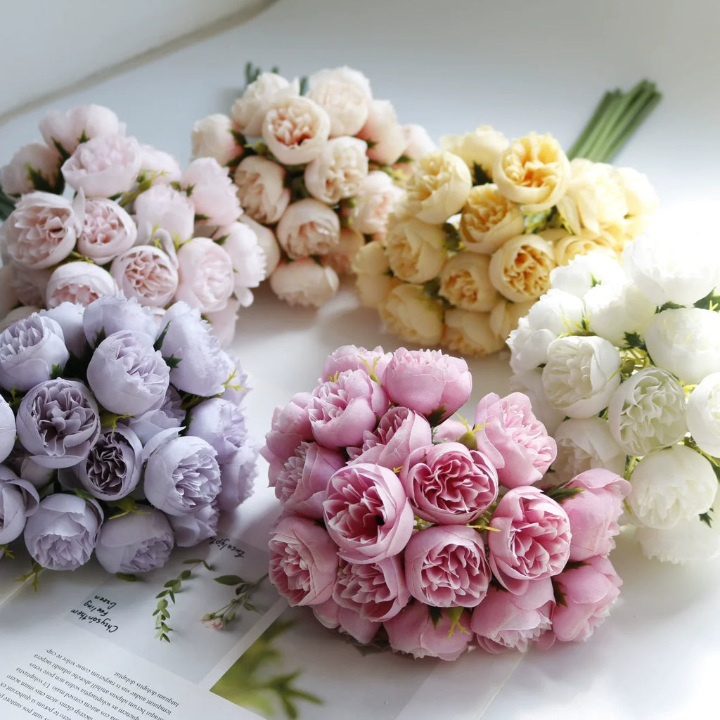 27 Heads Rose Pink Peony Artificial Flowers Silk Bouquet Roses Fake Flower for Table Vase Arrange Home Wedding Decoration Flower