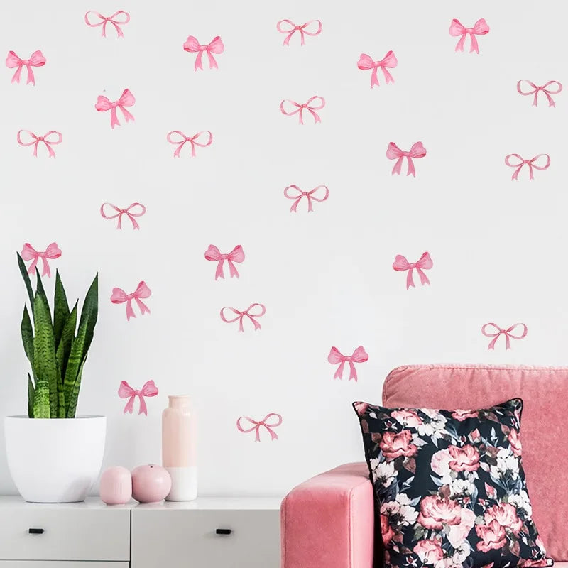 Creative Pink Bow Wall Sticker for Wardrobe Girl's Heart Bedroom Wall Sticker Love Image
