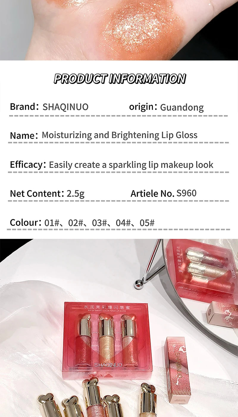 Sakinuo Hydra Bright Flash Lip Gloss Love Fine Flash Cross Border Pearl Water Beep Lip Mirror Lip Gloss