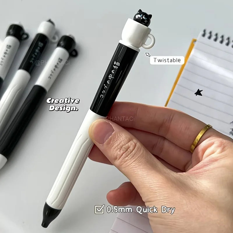 4pcs Cute Cat Pens 0.5mm Quick-Dry Black Cup Writing Pens Perfect for Office School Supplies School Stationery Playful Design
