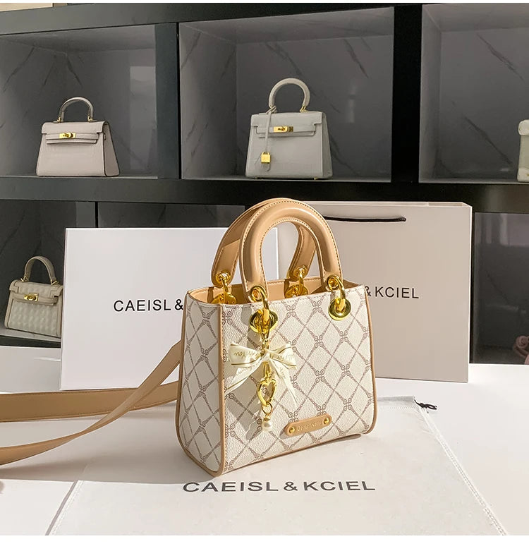 CAEISLKCIEL Women's Handbag 2025 New Diamond Design Diana Style Crossbody Handbag Soft PU Leather British Style Leisure Fashion