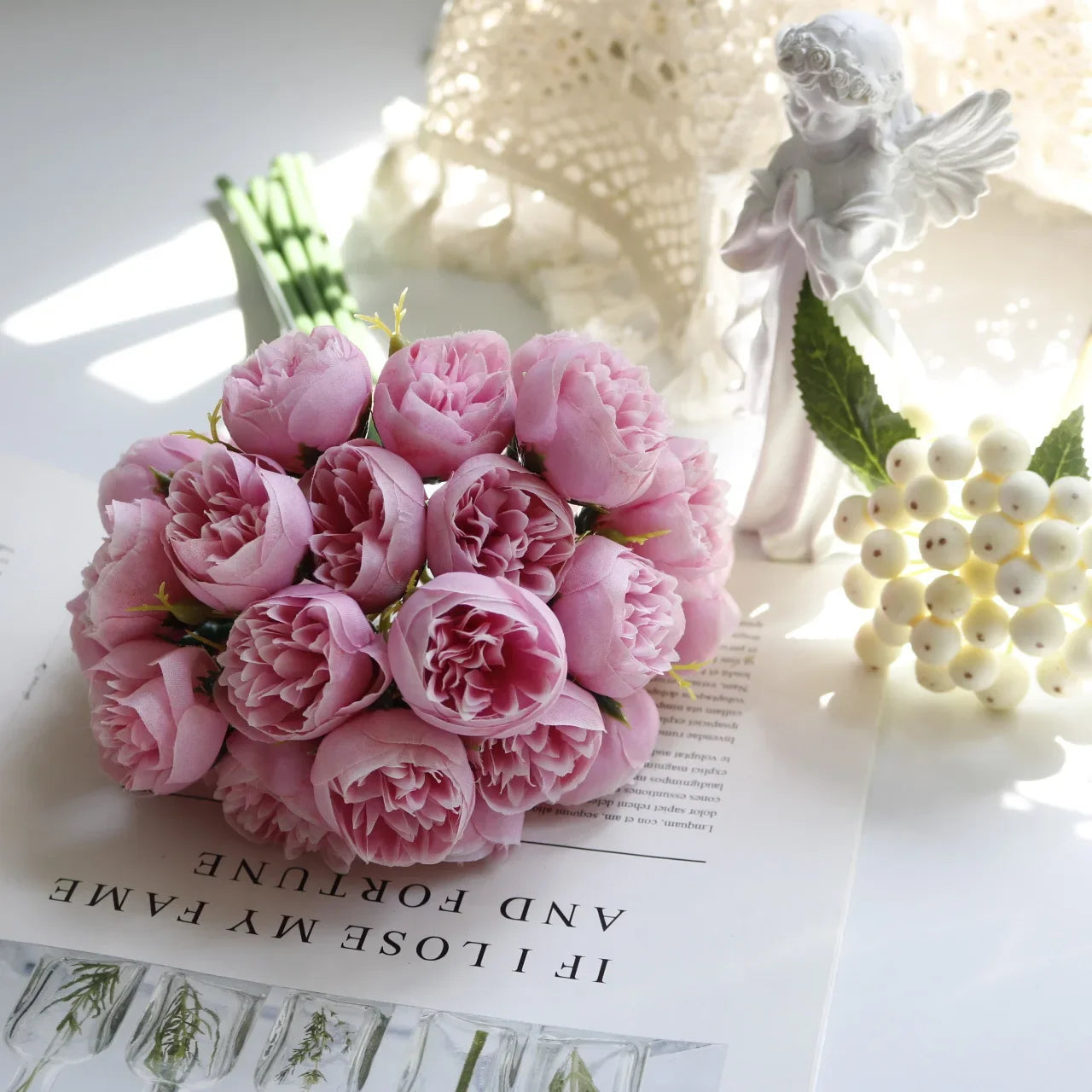 27 Heads Rose Pink Peony Artificial Flowers Silk Bouquet Roses Fake Flower for Table Vase Arrange Home Wedding Decoration Flower