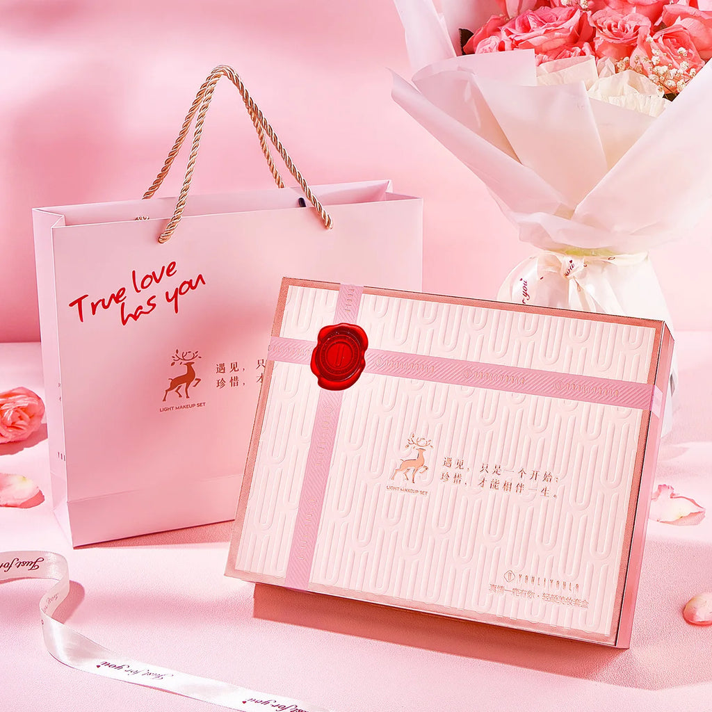 2022 Makeup Cosmetic Set Oriental Beauty Lotus Pond Moonlight Gift Box Velvet Lipstick Ivory Concealer Eye Shadow Setting Powder
