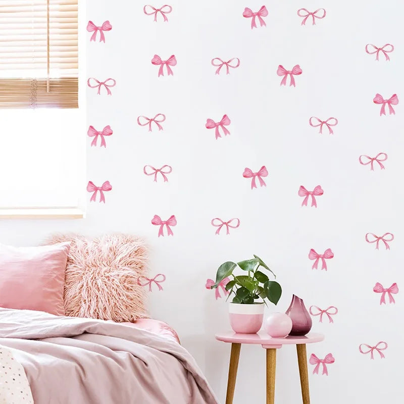 Creative Pink Bow Wall Sticker for Wardrobe Girl's Heart Bedroom Wall Sticker Love Image