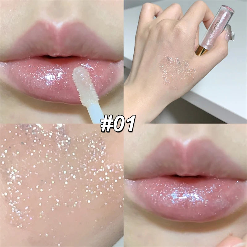 Pearl Diamond Glitter Lip Gloss Lasting Moisturizing Fine Shimmer Liquid Lipstick Mirror Water-glossy Sparkling Lip Tint Makeup