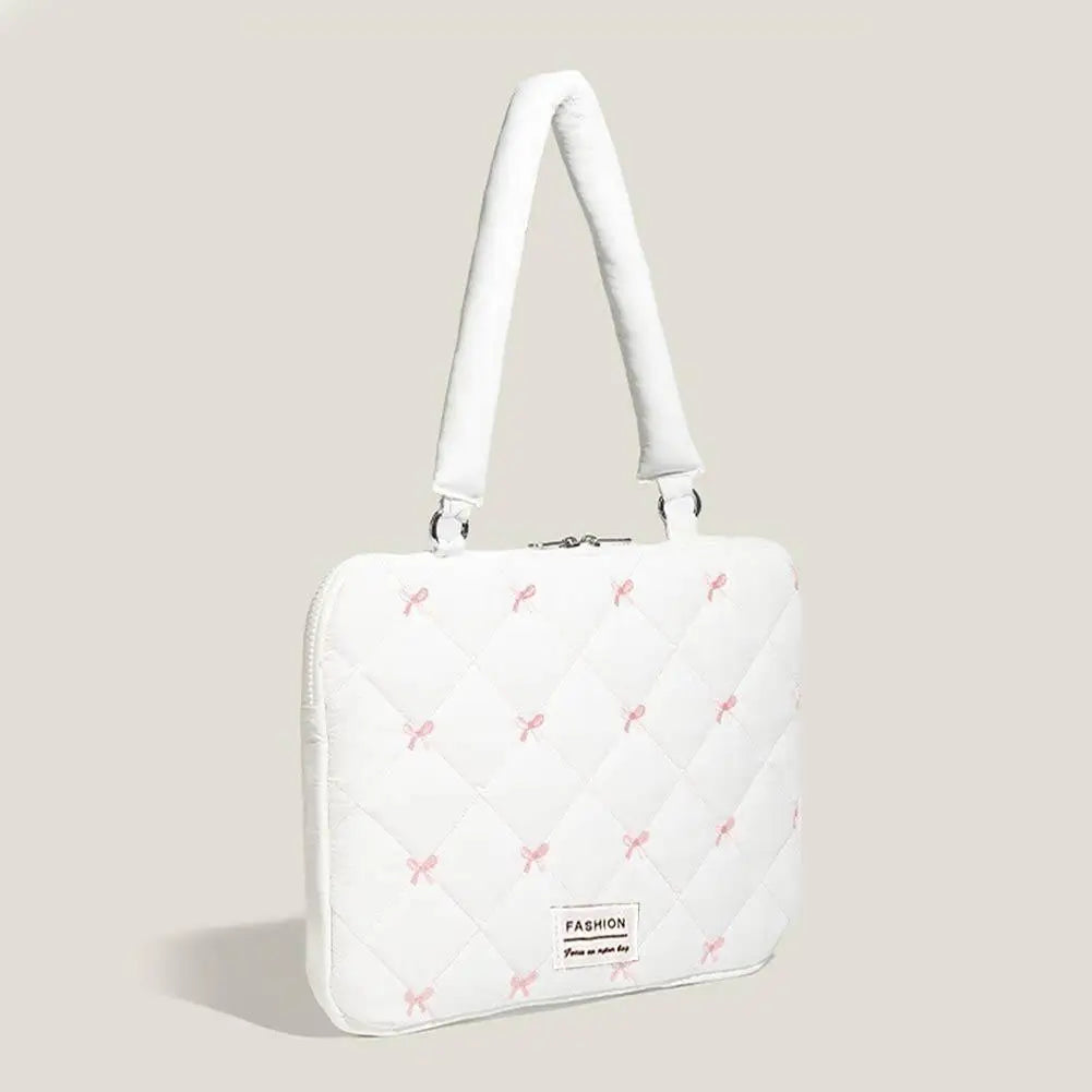 Cute Bow Embroidered Laptop Sleeve Bag For 11-15 Inch Portable Shoulder Handbag Fashion Notebook Case For Women