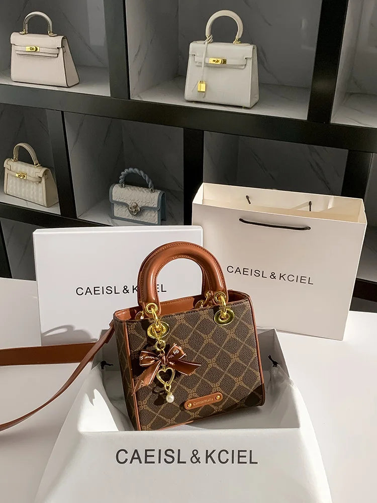 CAEISLKCIEL Women's Handbag 2025 New Diamond Design Diana Style Crossbody Handbag Soft PU Leather British Style Leisure Fashion