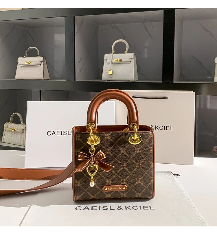 CAEISLKCIEL Women's Handbag 2025 New Diamond Design Diana Style Crossbody Handbag Soft PU Leather British Style Leisure Fashion
